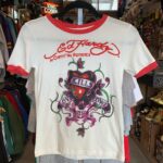 ED HARDY LOVE KILLS SLOW SKULL GRAPHIC RINGER T-SHIRT