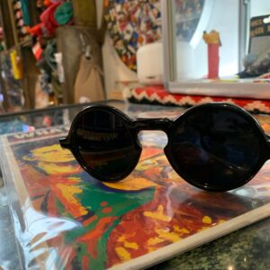 60S MADE IN JAPAN BLACK ROUND FRAMES WITH HEAVY TINTED LENS SUNGLASSES in BLACK