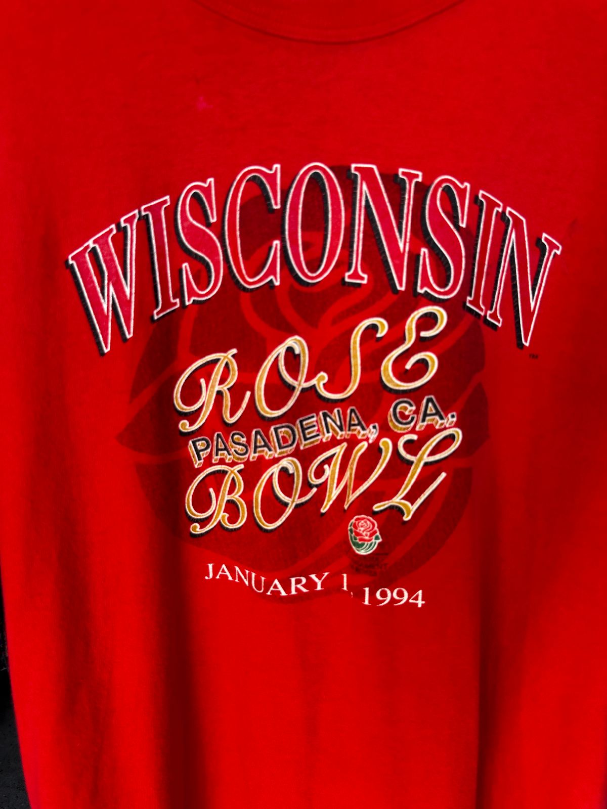 CHAMPION CHAMPION WISCONSIN ROSE BOWL T-SHIRT JANUARY 1 1990 in RED