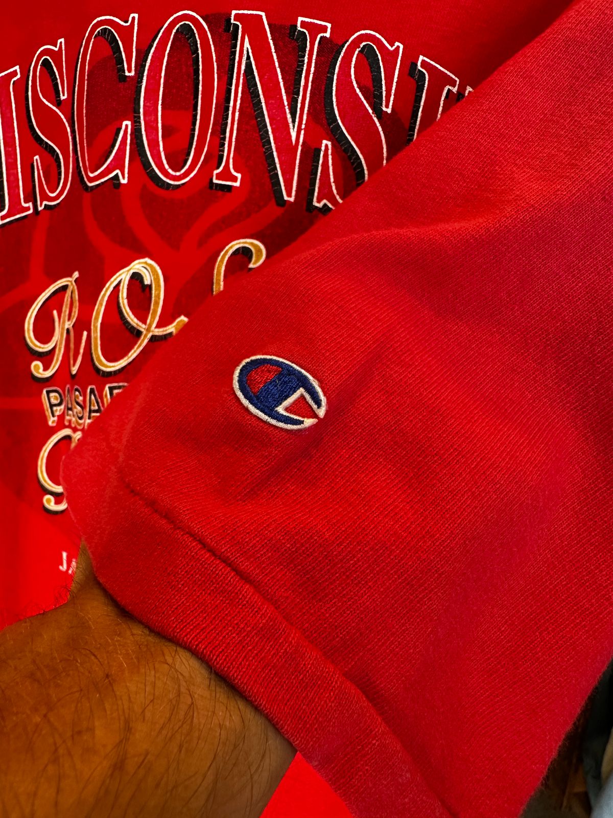 CHAMPION CHAMPION WISCONSIN ROSE BOWL T-SHIRT JANUARY 1 1990 in RED