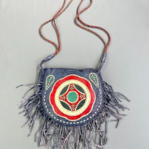 ANTIK BATIK WOW! SNAKESKIN LEATHER FRINGE BAG WHIPSTITCHED LEATHER & SUEDE PANELINGDESIGN in PURPLE, RED