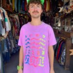 1990S OP NEON OMBRE GEOMETRIC SINGLE STITCH T-SHIRT W/ HAND MADE EMBROIDERED FLOWERS
