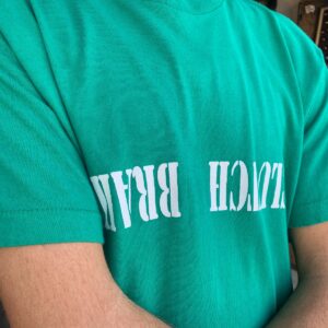 FRUIT OF THE LOOM FUNNY! REVERSE CLUTCH BRAKE SINGLE STITCH T-SHIRT in GREEN