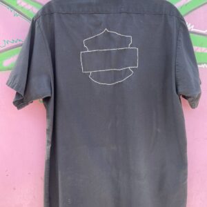 CINTAS *AS-IS* WISHBONE CUSTOM CYCLES MECHANICS SHIRT - SUN FADED W/ HAND EMBROIDERED FLAMES in BLACK, GRAY