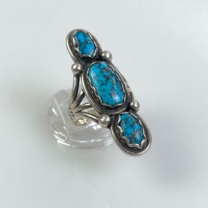 GORGEOUS! 3 STONE EGYPTIAN TURQUOISE STERLING SILVER RING in SILVER, BLUE