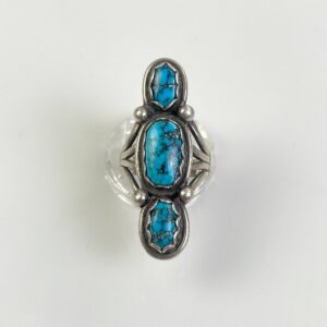 GORGEOUS! 3 STONE EGYPTIAN TURQUOISE STERLING SILVER RING in SILVER, BLUE