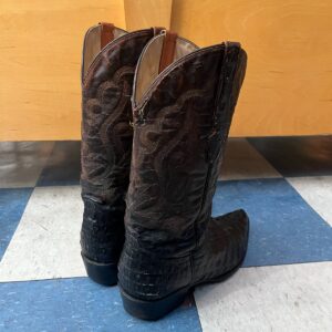 RODEO BRAVO *AS-IS* WOW! MADE IN MEXICO 2-TONE GORGEOUS CROCODILE LEATHER COWBOY BOOTS in BLACK, BROWN