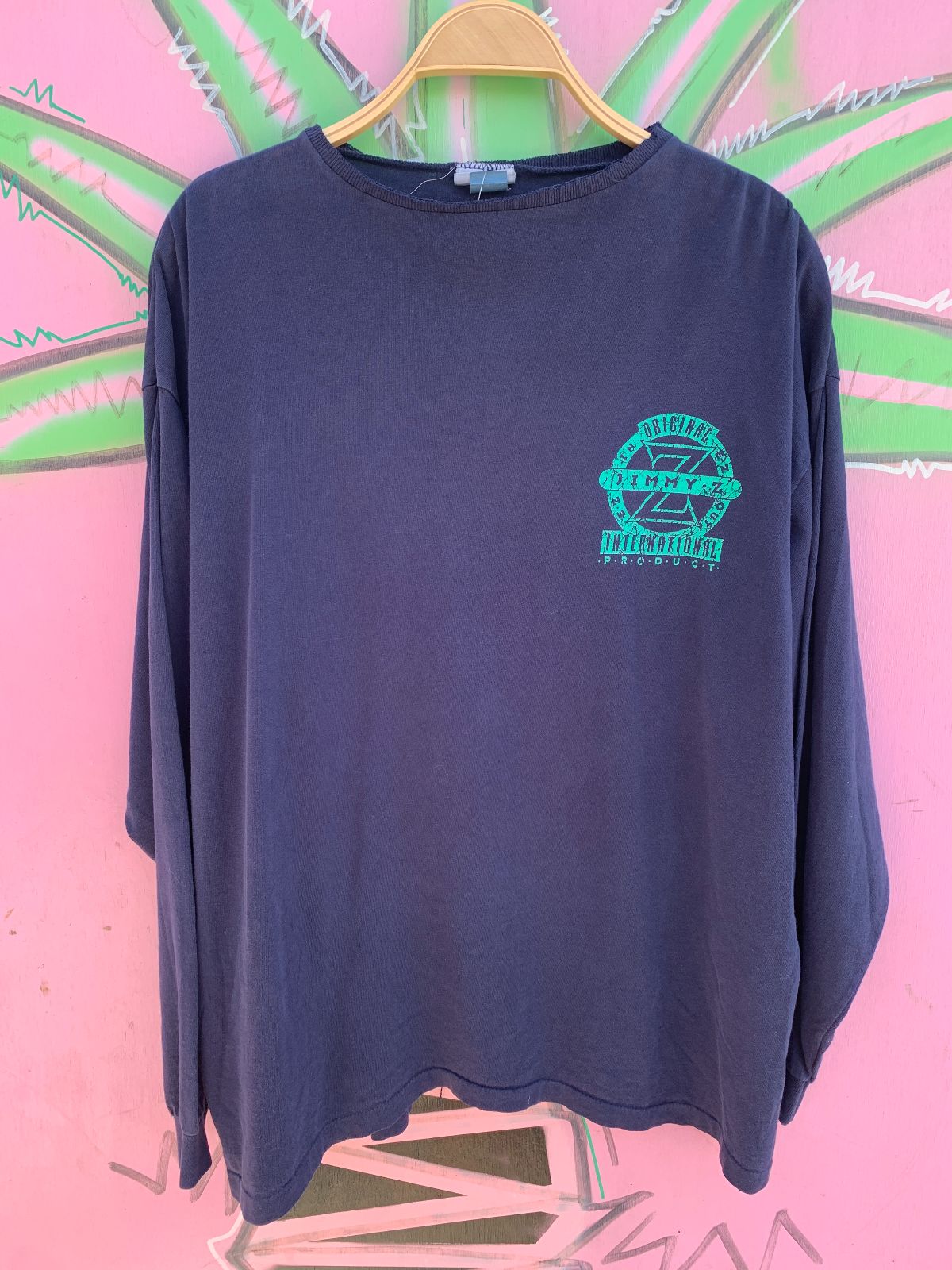 JIMMY Z *AS-IS* RAD! 1980S-90S LONG SLEEVE JIMMY Z CRACKLED GRAPHIC T-SHIRT in BLUE