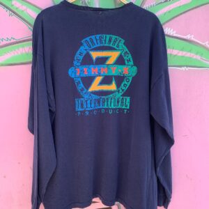 JIMMY Z *AS-IS* RAD! 1980S-90S LONG SLEEVE JIMMY Z CRACKLED GRAPHIC T-SHIRT in BLUE