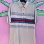 1980-90S HORIZONTAL LINE QUARTER BUTTON SHORT SLEEVE POLO SHIRT