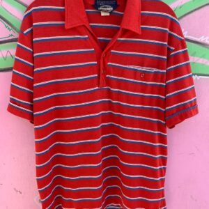 TOWNCRAFT RETRO 1970S-80S PAPER THIN STRIPED POLO SHIRT SINGLE FRONT POCKET in RED