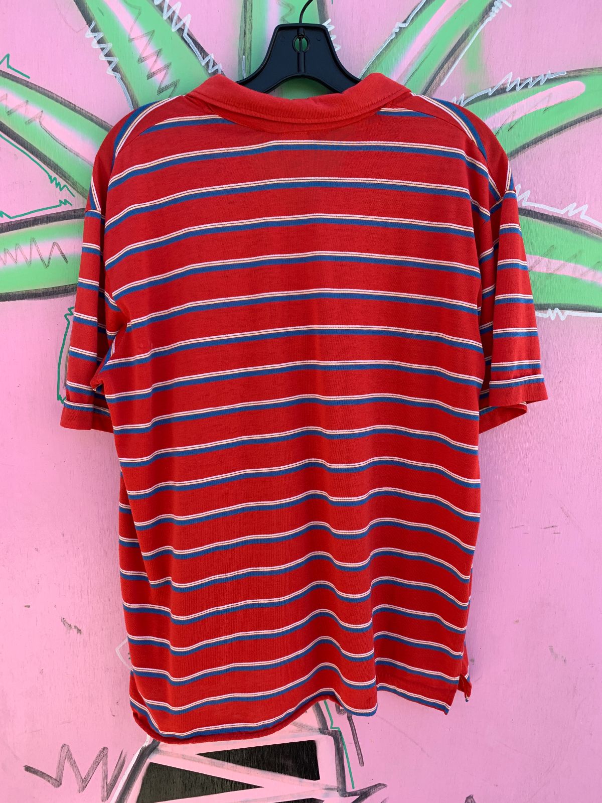 TOWNCRAFT RETRO 1970S-80S PAPER THIN STRIPED POLO SHIRT SINGLE FRONT POCKET in RED
