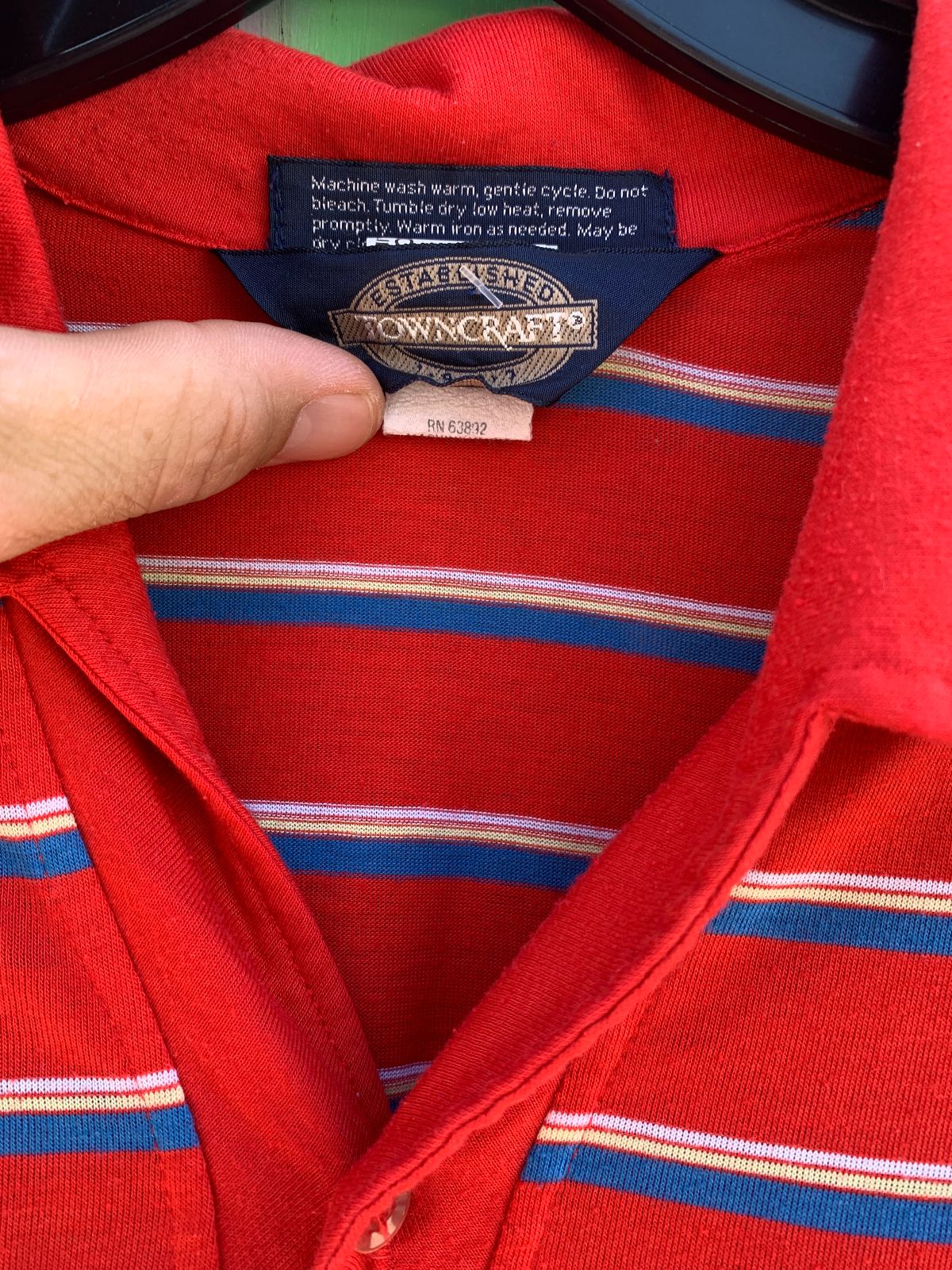 TOWNCRAFT RETRO 1970S-80S PAPER THIN STRIPED POLO SHIRT SINGLE FRONT POCKET in RED