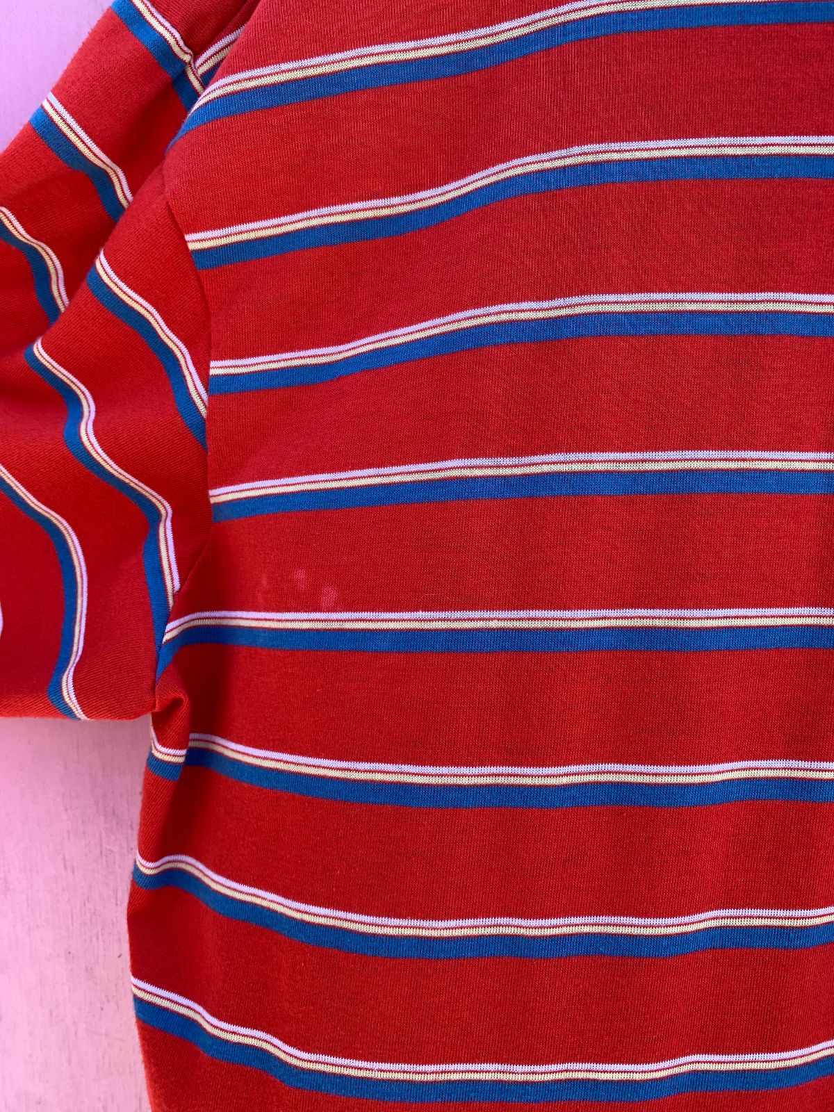 TOWNCRAFT RETRO 1970S-80S PAPER THIN STRIPED POLO SHIRT SINGLE FRONT POCKET in RED