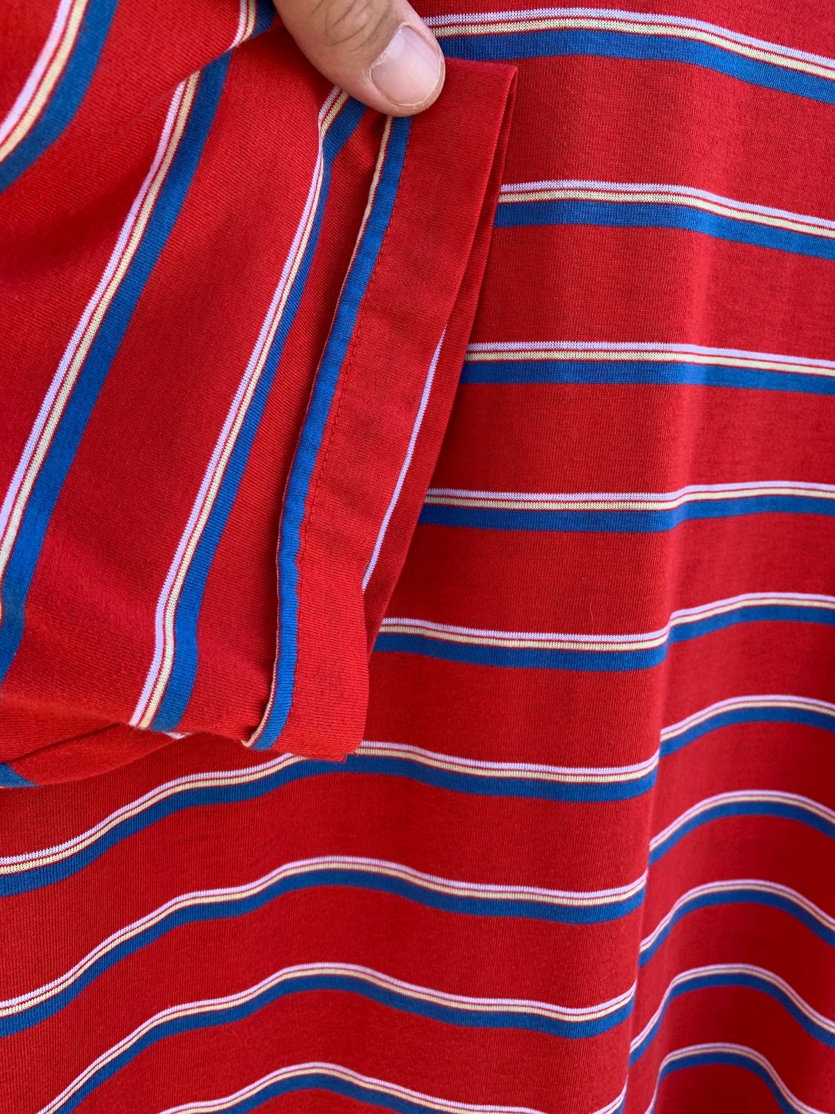 TOWNCRAFT RETRO 1970S-80S PAPER THIN STRIPED POLO SHIRT SINGLE FRONT POCKET in RED
