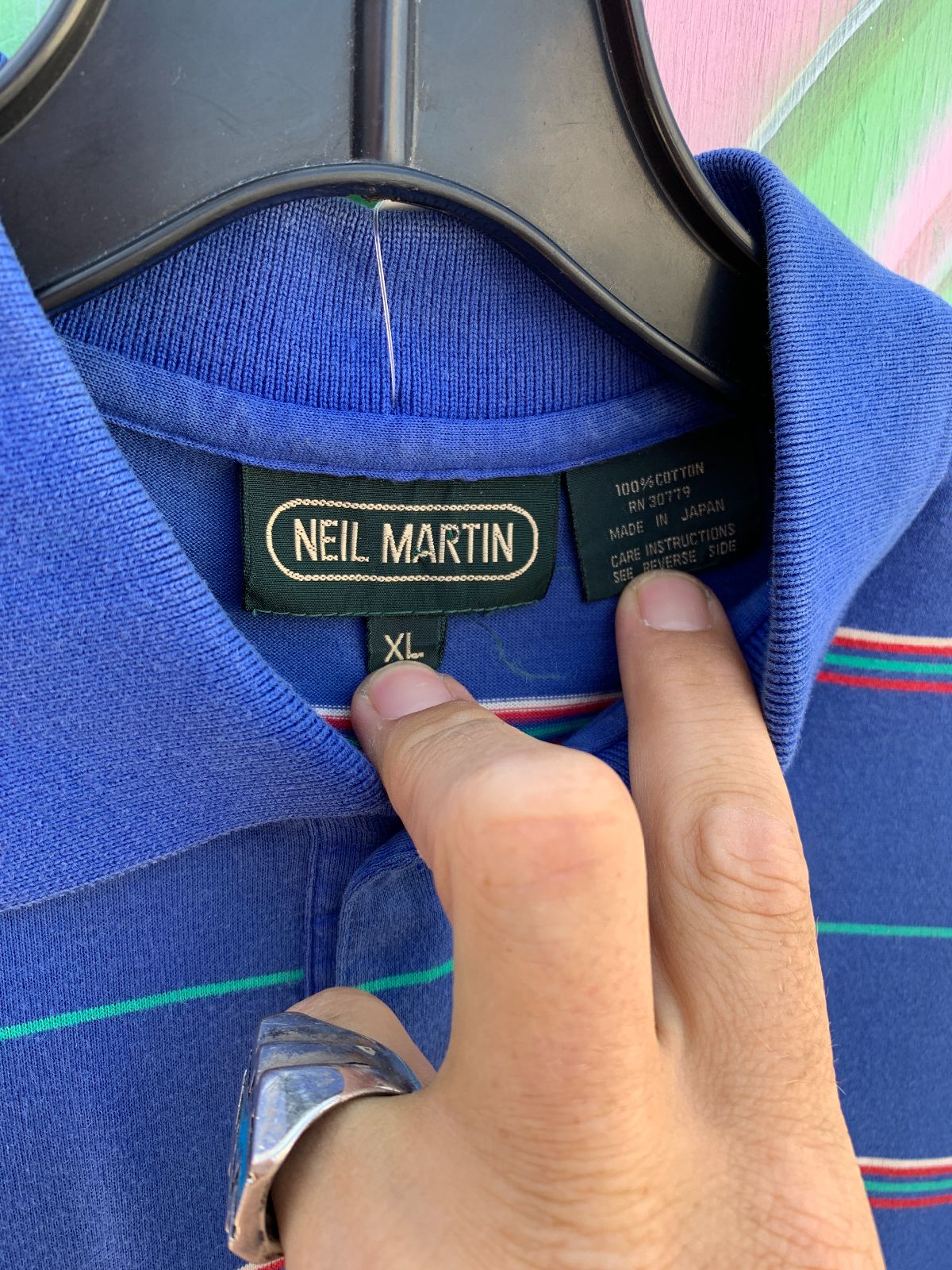 NEIL MARTIN 1980S STRIPED COLLARED POLO SHIRT in BLUE, RED