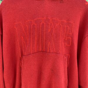 NIKE EMBROIDERED NIKE HOODED FRENCH TERRY SWEATSHIRT CROPPED BOXY FIT in RED