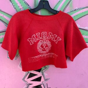 SWEET! MIAMI UNIVERSITY CROPPED SHORT SLEEVE RAGLAN SWEATSHIRT in RED, WHITE