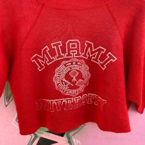 SWEET! MIAMI UNIVERSITY CROPPED SHORT SLEEVE RAGLAN SWEATSHIRT in RED, WHITE