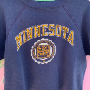 CUTE! MINNESOTA UNIVERSITY CROPPED SHORT SLEEVE SWEATSHIRT in BLUE, YELLOW