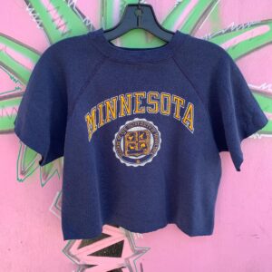 CUTE! MINNESOTA UNIVERSITY CROPPED SHORT SLEEVE SWEATSHIRT in BLUE, YELLOW
