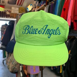 MO MONEY ASSOC. DAYGLOW BLUE ANGELS SCRIPT SCREENPRINTED SNAPBACK HAT in GREEN