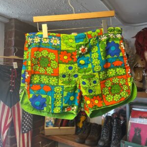 LAGUNA SO CUTE! *AS-IS* 1970S NEON FLORAL BOARD SHORTS in GREEN, ORANGE, BLUE, YELLOW