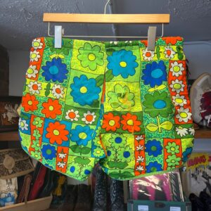 LAGUNA SO CUTE! *AS-IS* 1970S NEON FLORAL BOARD SHORTS in GREEN, ORANGE, BLUE, YELLOW