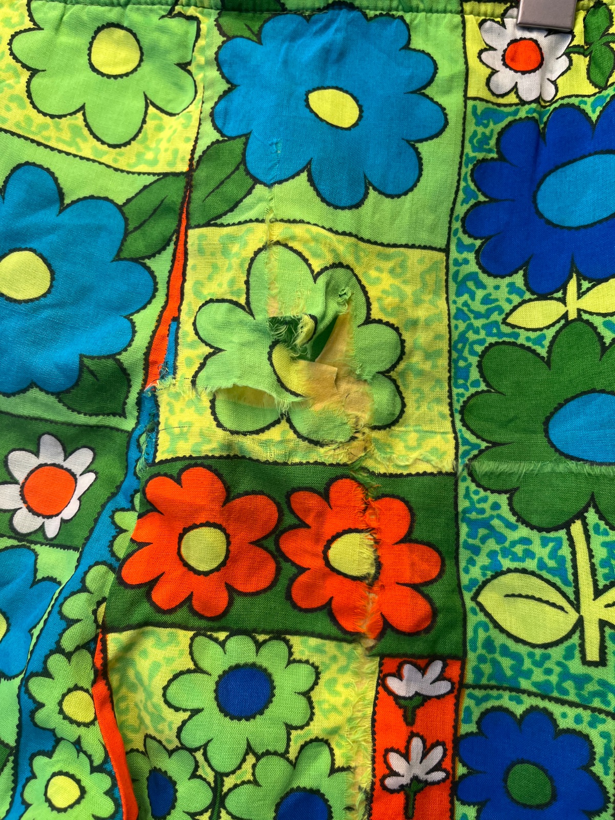 LAGUNA SO CUTE! *AS-IS* 1970S NEON FLORAL BOARD SHORTS in GREEN, ORANGE, BLUE, YELLOW