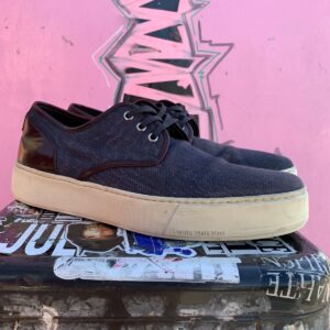 LOUIS VUITTON AS-IS LOUIS VUITTON INDIGO DENIM UPPER LEATHER HEEL SNEAKER OXFORD in BLUE