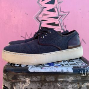 LOUIS VUITTON AS-IS LOUIS VUITTON INDIGO DENIM UPPER LEATHER HEEL SNEAKER OXFORD in BLUE