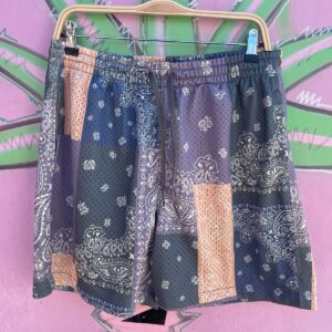 LCKR PASTEL BANDANA PATCHWORK MESH BASKETBALL SHORTS in GREY, PEACH, PURPLE
