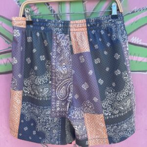 LCKR PASTEL BANDANA PATCHWORK MESH BASKETBALL SHORTS in GREY, PEACH, PURPLE
