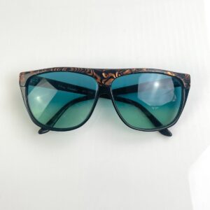 OLEG CASSINI AWESOME! 1970S-80S COPPER ABALONE TOP BROW SUNGLASSES, CUSTOM GRADIENT LENSE in BLACK, COPPER, BLUE