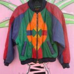 FUN! 1980S-90S CROPPED COLORBLOCK LEATHER JACKET