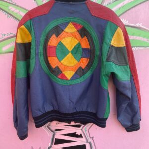 EURO MONO FUN! 1980S-90S CROPPED COLORBLOCK LEATHER JACKET in RED, GREEN, PURPLE