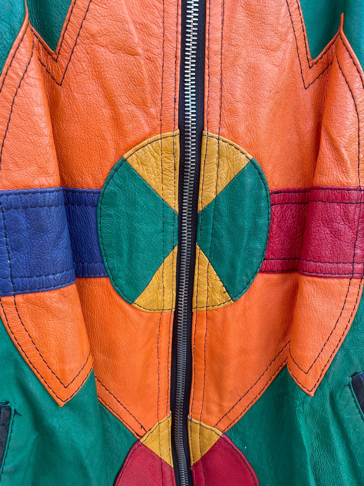 EURO MONO FUN! 1980S-90S CROPPED COLORBLOCK LEATHER JACKET in RED, GREEN, PURPLE