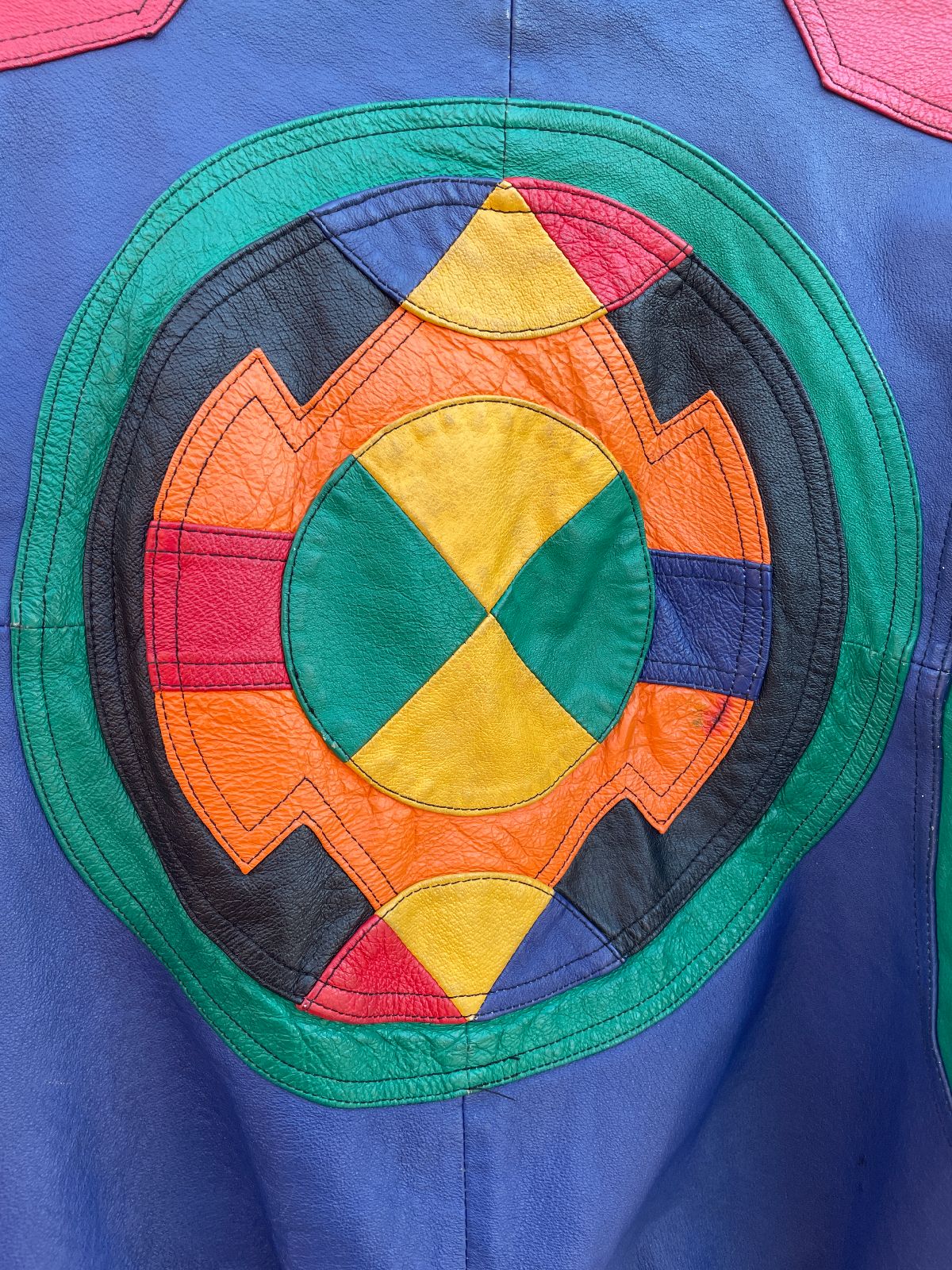 EURO MONO FUN! 1980S-90S CROPPED COLORBLOCK LEATHER JACKET in RED, GREEN, PURPLE