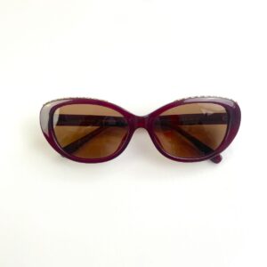 COACH CUSTOM TINT, ROUNDED CAT EYE SUNGLASSES, MONOGRAM C-CHAIN EMBELLISHED TOP BROW - AUBERGINE in MAROON,