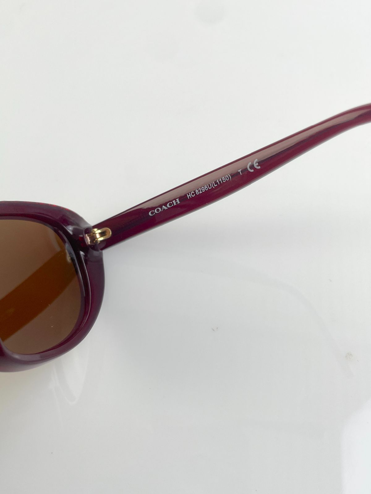 COACH CUSTOM TINT, ROUNDED CAT EYE SUNGLASSES, MONOGRAM C-CHAIN EMBELLISHED TOP BROW - AUBERGINE in MAROON,