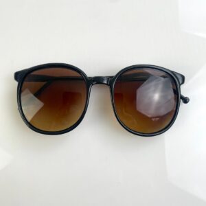 1980S DEADSTOCK ROUNDED SUNGLASSES, CUSTOM AMBER GRADIENT LENSE - MADE IN KOREA in BLACK, AMBER