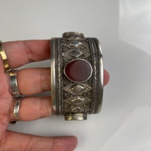 DECORATIVE TRIBAL STERLING SILVER? CUFF BRACELET SEMI-PRECIOUS STONE INLAY in SILVER, OXBLOOD