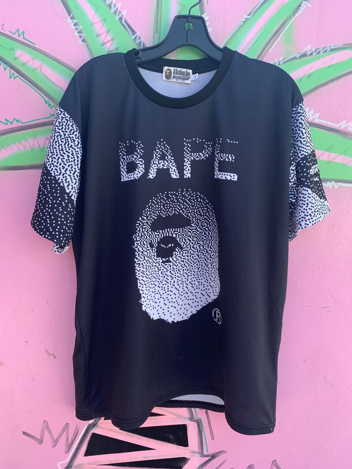BAPE AS-IS BAPE PIXEL PATTERN ON SLEEVES JERSEY in BLACK