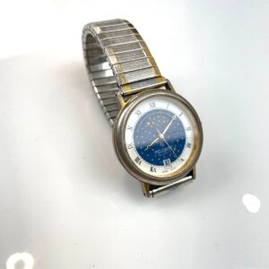 PEUGEOT QUARTZ STAR DIAL TWO-TONE STRETCH BAND WRIST WATCH STAINLESS STEEL in BLUE, SILVER