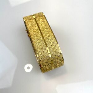 *AS-IS* 1960S GOLD PLATED HONEYCOMB MESH ARTICULATED BRACELET LOCKING CLOSURE- MARKED 18K 0.750 in GOLD