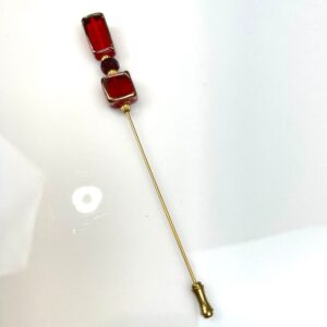 HAND BLOWN MURANO GLASS BRASS STICK PIN, HAT PIN in GOLD, RED