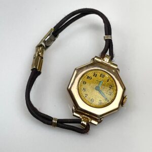 ELGIN *AS-IS* UNIQUE 10-14K GOLD FILLED LADIES WIND-UP WATCH, CORDED BAND in ROSE GOLD, BLACK