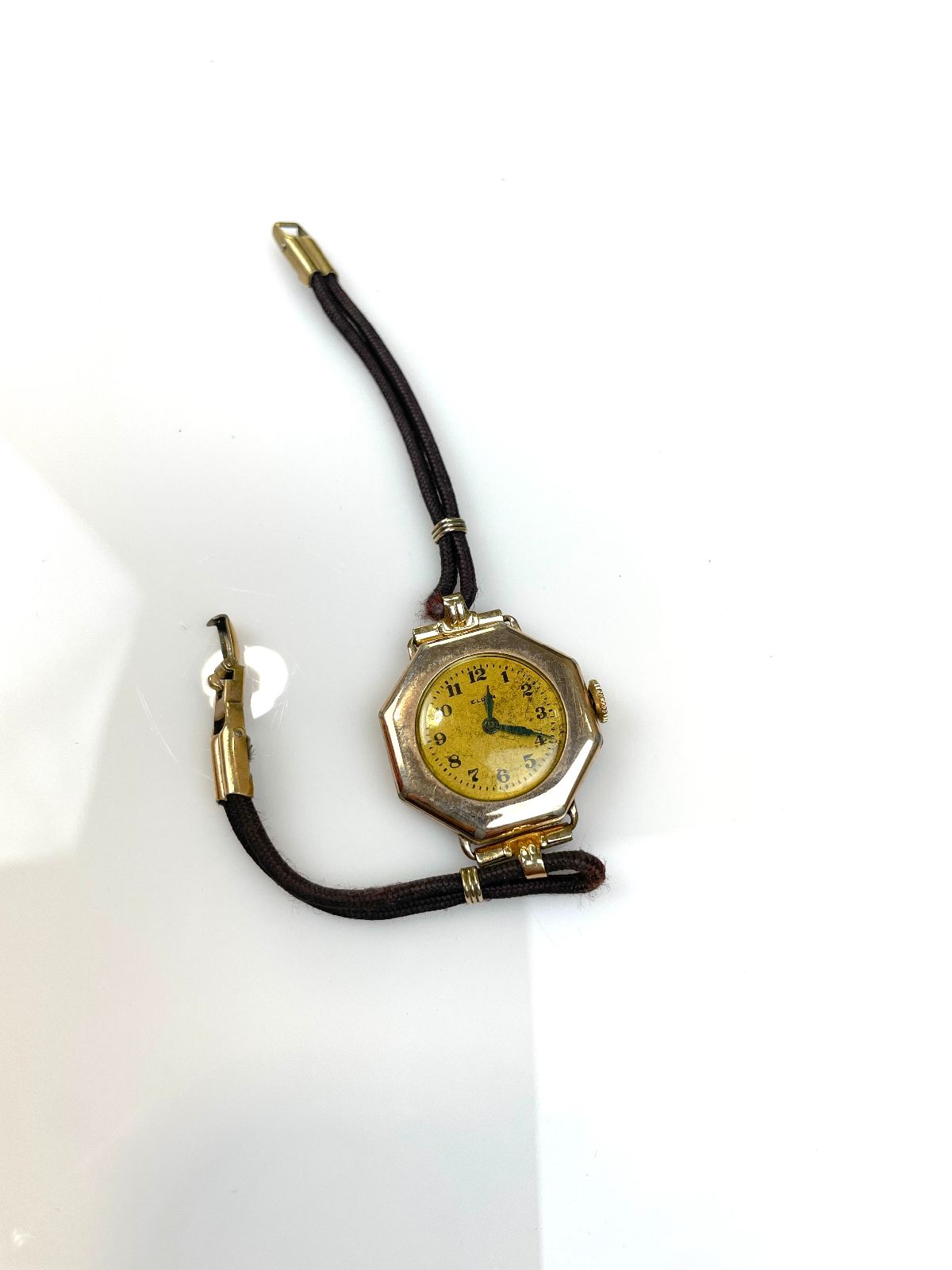 ELGIN *AS-IS* UNIQUE 10-14K GOLD FILLED LADIES WIND-UP WATCH, CORDED BAND in ROSE GOLD, BLACK