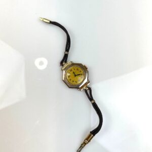 ELGIN *AS-IS* UNIQUE 10-14K GOLD FILLED LADIES WIND-UP WATCH, CORDED BAND in ROSE GOLD, BLACK