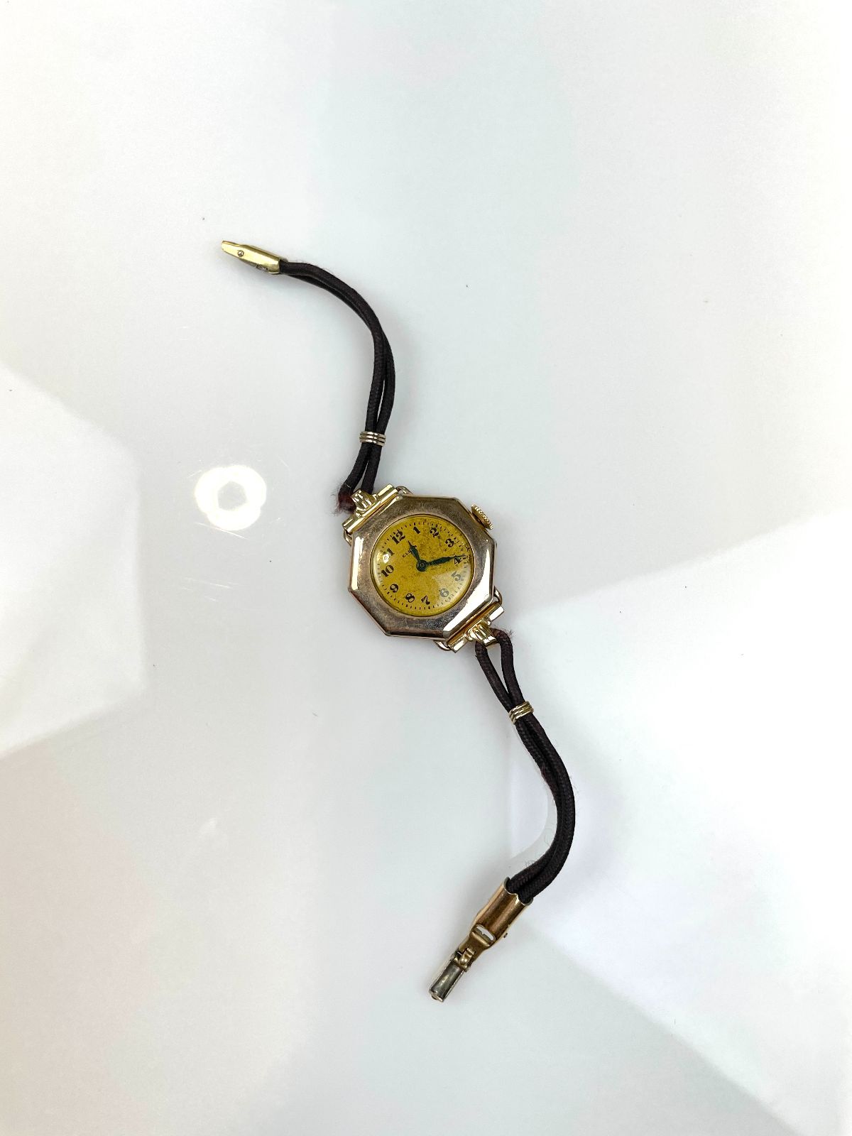 ELGIN *AS-IS* UNIQUE 10-14K GOLD FILLED LADIES WIND-UP WATCH, CORDED BAND in ROSE GOLD, BLACK